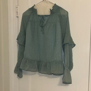 Elegant Green Shiny Spotted Blouse